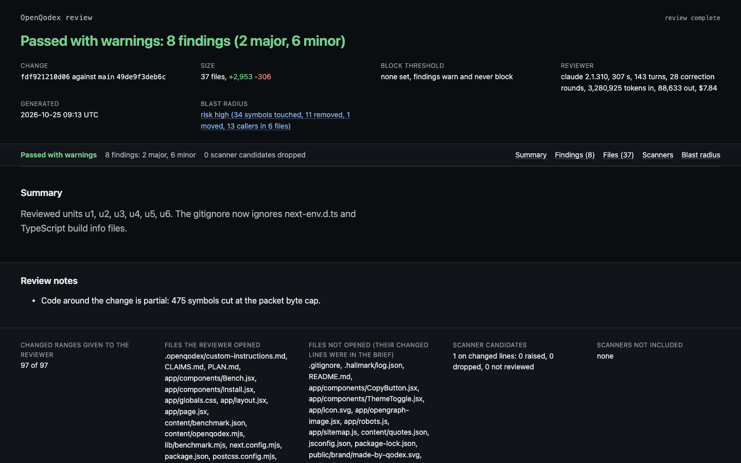 The Code Works OpenQodex: code review for coding agents